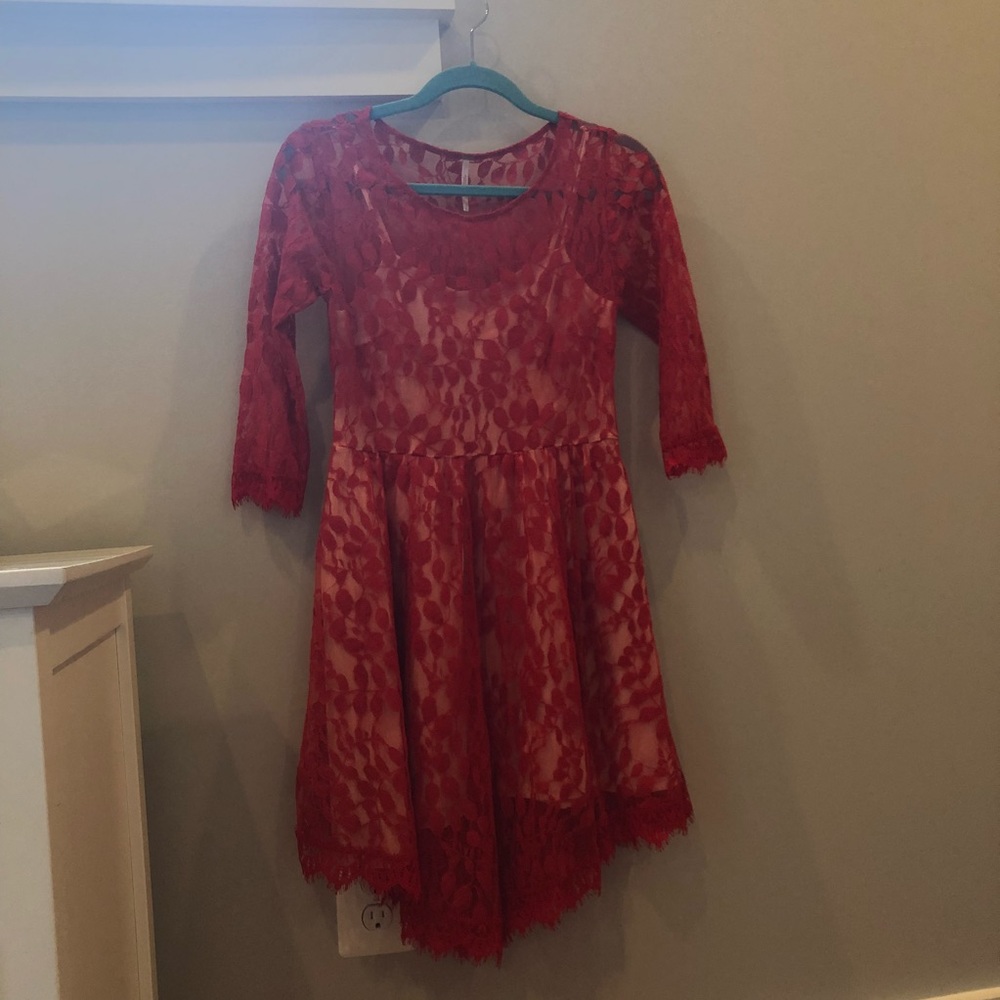 Red lace dress with white slip
